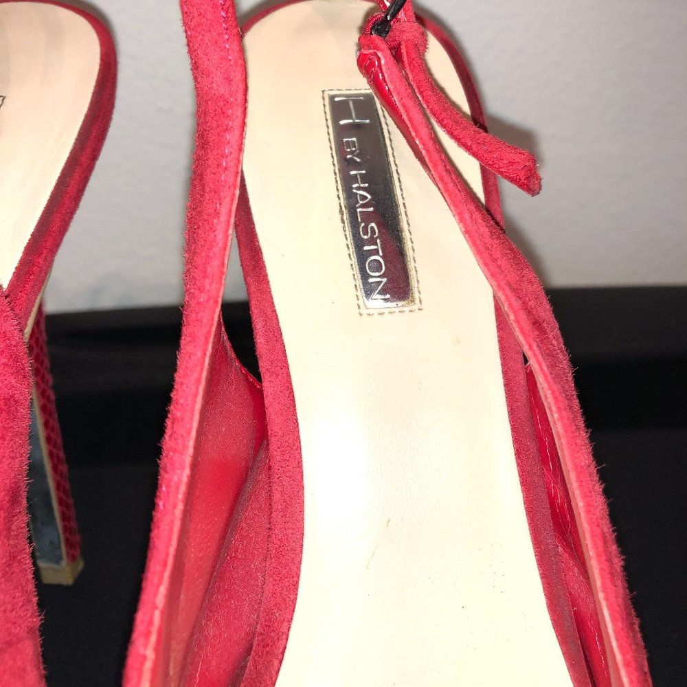 Halston Red Platform Peep Toe Pumps - image 3